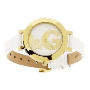 Dolce & Gabbana Gold D&G Logo White Leather Watch